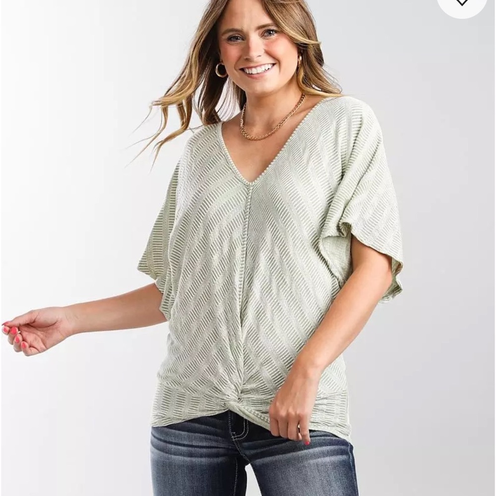 Daytrip Sage Green V-Neck Blouse